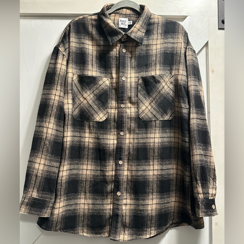 Princess Polly Plaid Flannel Shirt - Black and Tan S/M